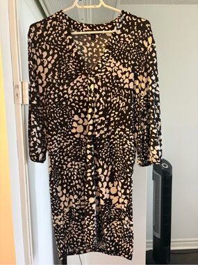 Banana Republic Black and Cream Abstract Print Dress